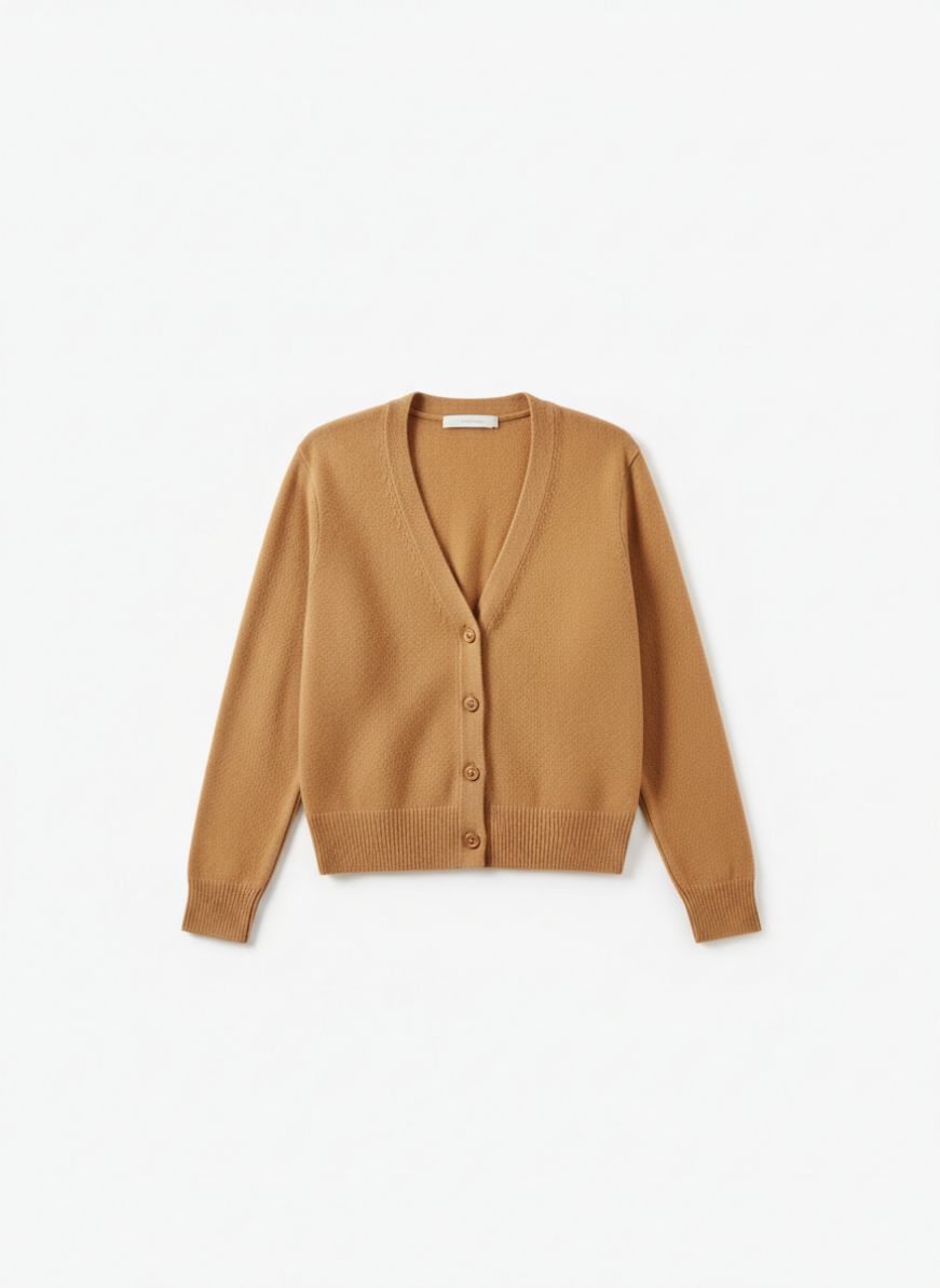 Cashmere-Cotton Blend Cardigan - Camel